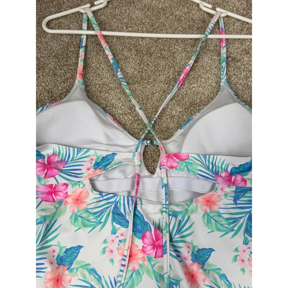 Decree Womens XL‎ Tropical Floral Tankini Set High Waist Ruched Bottoms 2pc Swim